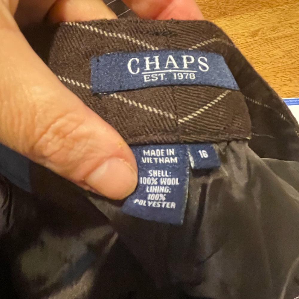 Chaps brown stripe women’s dress pants size 16 wool and lining polyester - Picture 8 of 9